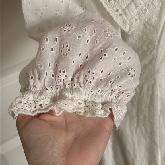 For Love & Lemons 🎀 Mi Amore White Eyelet Mini Dress Pink Trim bow embroidered - Picture 5 of 7